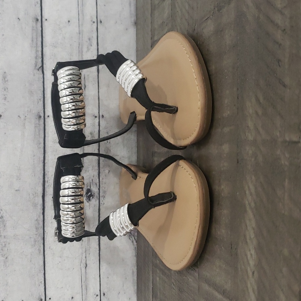 Bar III-Vella Bling Accent Faux Leather Thong Sandals Black Size 6.5M